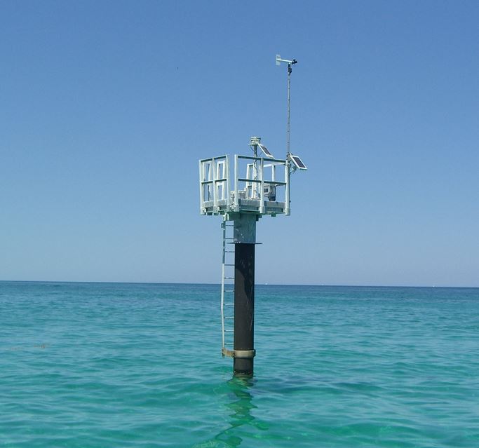 Tempest weather observation antenna mounted in the middle of the ocean on dock