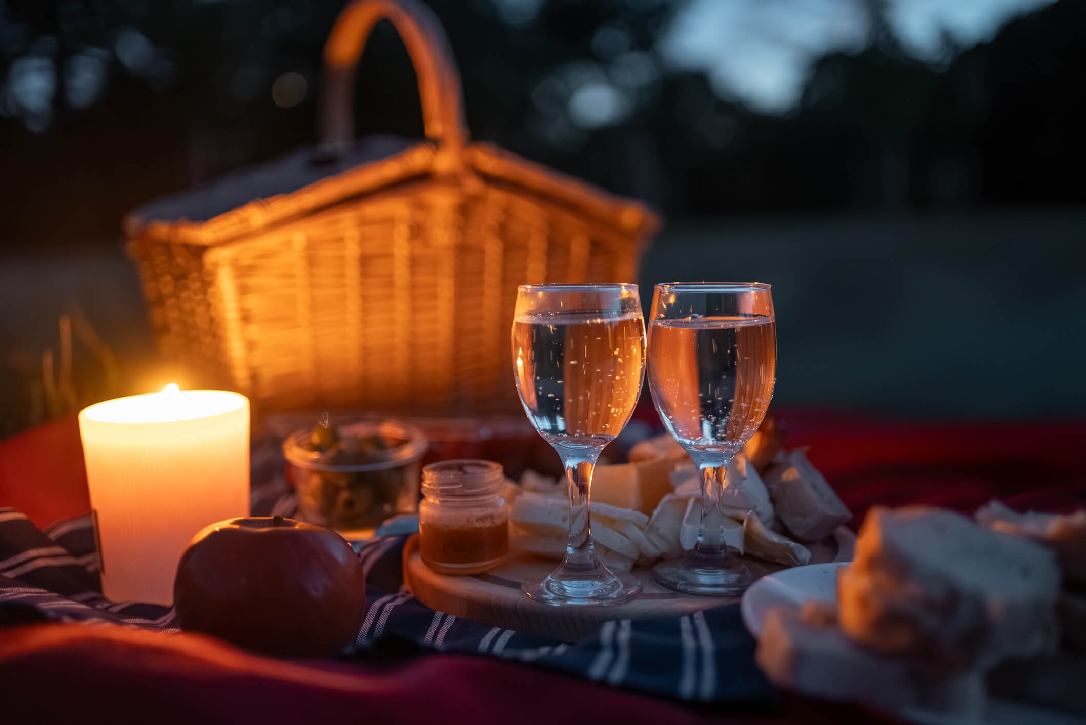 wine and cheese on a picnic blanket for a fun look at the stars backyard party
