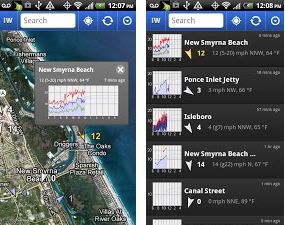 Weather app view of wind direction reporting in local cities