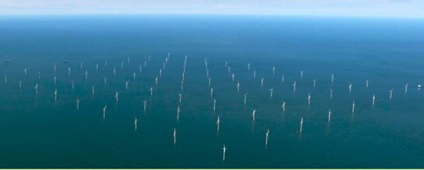 Offshore wind farm with multiple wind turbines in ocean