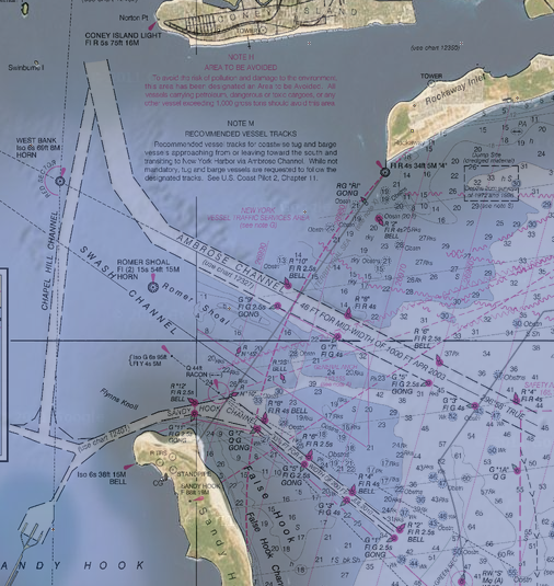 A digital nautical chart including the Ambrose Channel