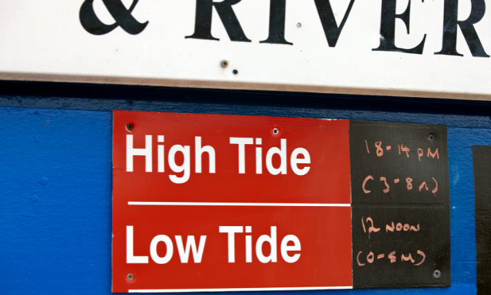 High tide and low tode indication chart at a beach