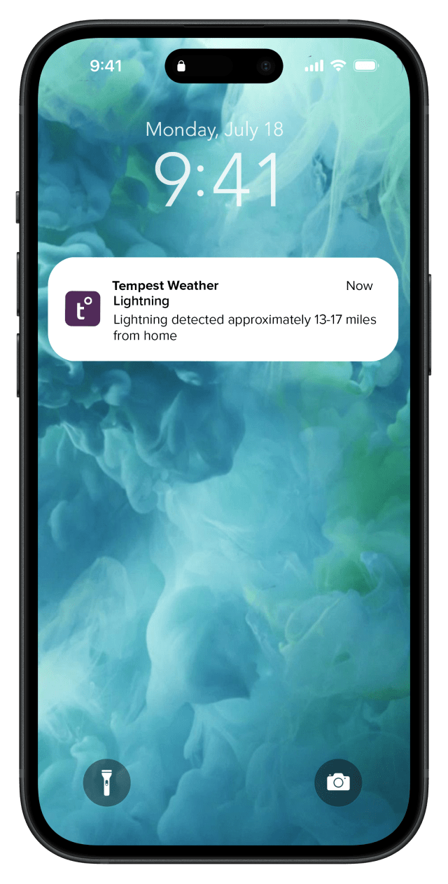 Tempest weather app smart lightning notification on a smartphone